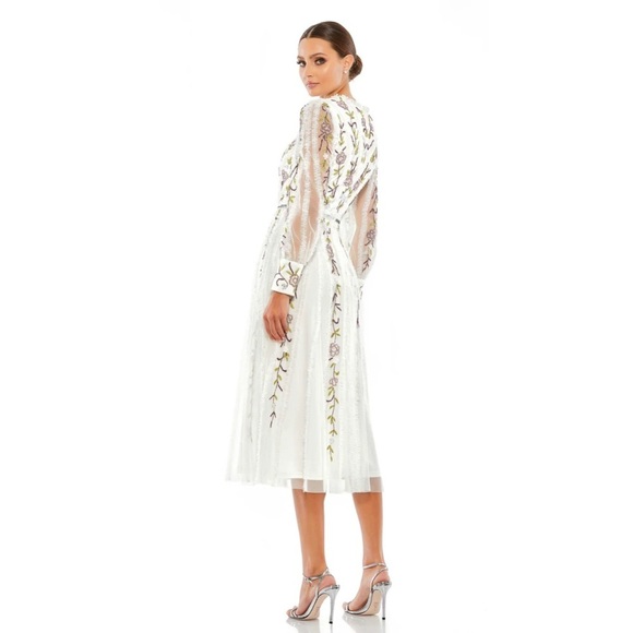 Mac Duggal 9133 NWT LONG SLEEVE EMBROIDERED WRAP MIDI DRESS - Picture 2 of 6